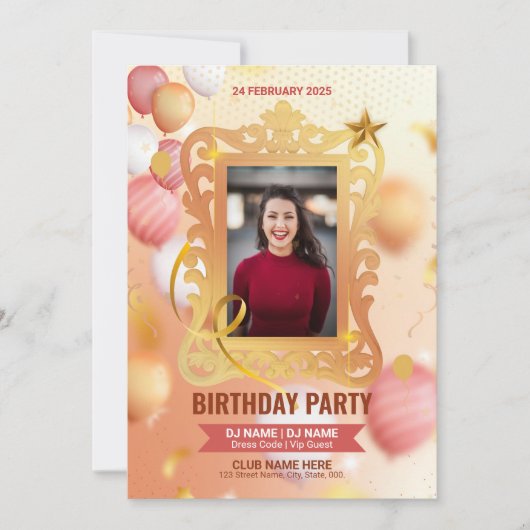 Birthday Party Invitation Sjabloon Kaart (Voorkant)