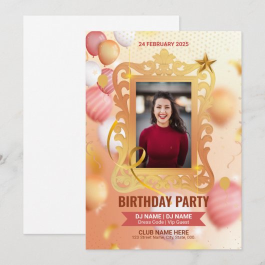 Birthday Party Invitation Sjabloon Kaart (Voorkant / Achterkant)