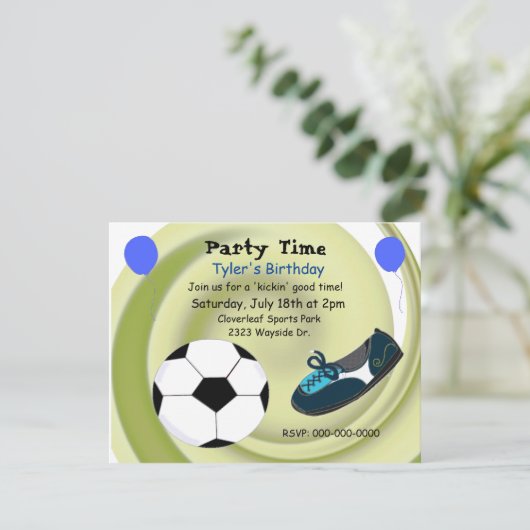 Birthday Party Invitation Soccer Theme Kaart (Staand voorkant)
