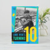 Birthday Party Invitation Splats 10th Blue Kaart (Staand voorkant)