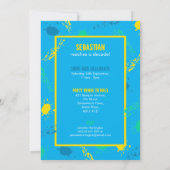 Birthday Party Invitation Splats 10th Blue Kaart (Achterkant)