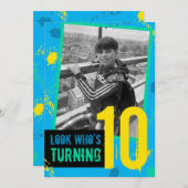 Birthday Party Invitation Splats 10th Blue Kaart (Voorkant / Achterkant)