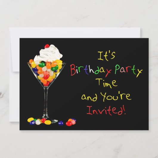 Birthday Party Invitation , Sundae Jelly Beans Kaart (Voorkant)