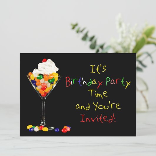 Birthday Party Invitation , Sundae Jelly Beans Kaart (Staand voorkant)