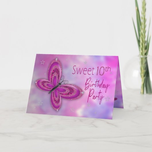 Birthday Party Invitation, Sweet10th, Butterfly Kaart (Voorkant)