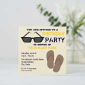 Birthday Party Invitation Teenslippers & Sunbril Kaart (Staand voorkant)