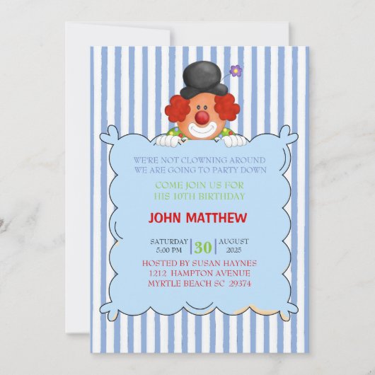 Birthday Party Invitation van Clown Holding Sign Kaart (Voorkant)