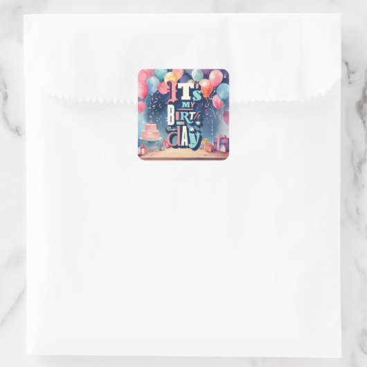 Birthday Party Invitation Vierkante Sticker (Tas)