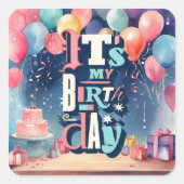 Birthday Party Invitation Vierkante Sticker (Voorkant)
