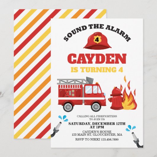 Birthday Party Invitation vuurvechtvrachtwagen Kaart (Voorkant / Achterkant)