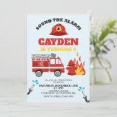 Birthday Party Invitation vuurvechtvrachtwagen Kaart (Staand voorkant)