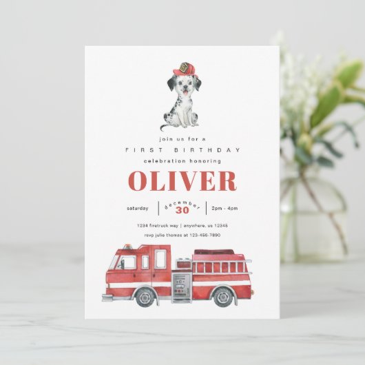 Birthday Party Invitation vuurvechtvrachtwagen Kaart (Staand voorkant)