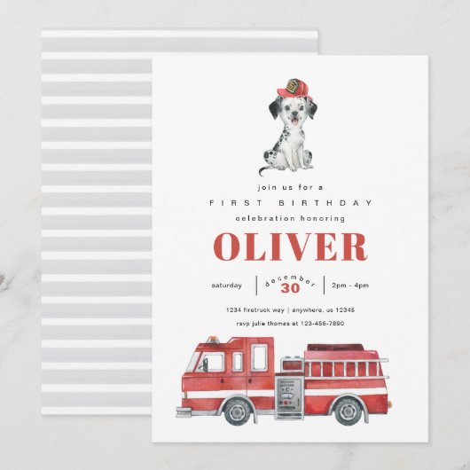 Birthday Party Invitation vuurvechtvrachtwagen Kaart (Voorkant / Achterkant)