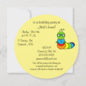 Birthday Party Invitation with Cartoon Bookworm Kaart (Achterkant)