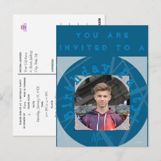 Birthday Party Invitation with Photo Briefkaart (Voorkant / Achterkant)