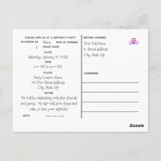 Birthday Party Invitation with Photo Briefkaart (Achterkant)