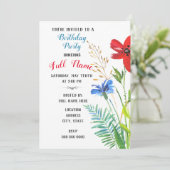 Birthday Party Invitation with Waterverf Flowers Kaart (Staand voorkant)