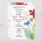 Birthday Party Invitation with Waterverf Flowers Kaart (Voorkant / Achterkant)