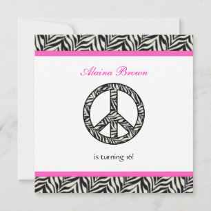 Birthday party Invitation Zebra Print Sign Kaart