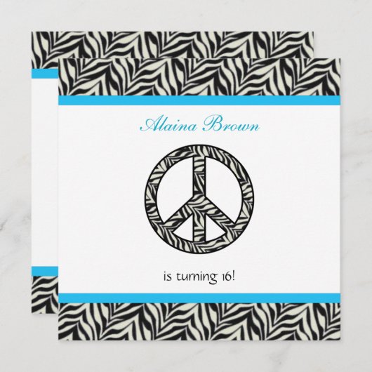 Birthday party Invitation Zebra Print Sign Kaart (Voorkant / Achterkant)