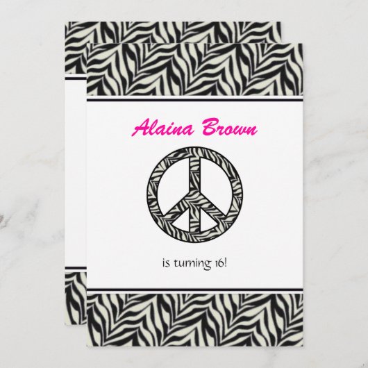 Birthday party Invitation Zebra Print Sign Kaart (Voorkant / Achterkant)