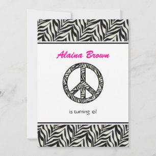 Birthday party Invitation Zebra Print Sign Kaart