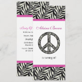 Birthday party Invitation Zebra Print Sign Kaart (Voorkant / Achterkant)