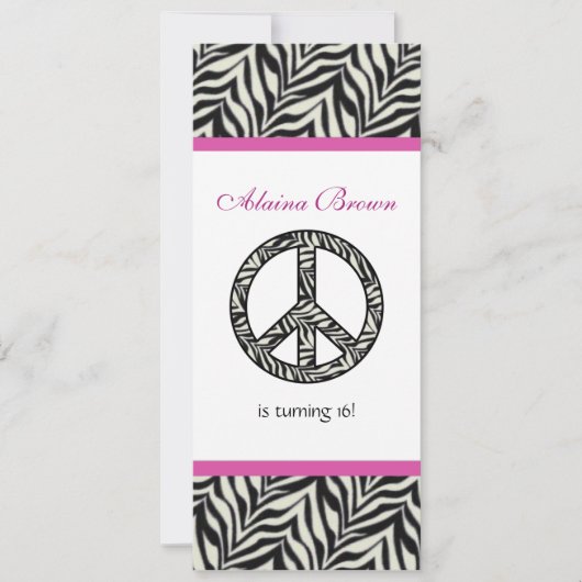Birthday party Invitation Zebra Print Sign Kaart (Voorkant)