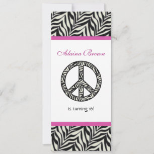 Birthday party Invitation Zebra Print Sign Kaart