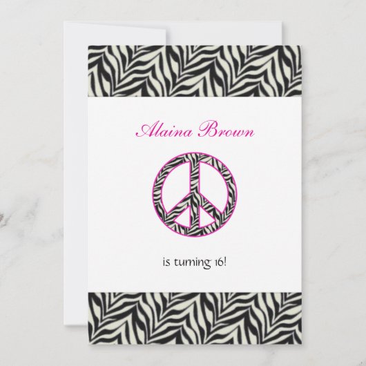 Birthday party Invitation Zebra Print Sign Kaart (Voorkant)