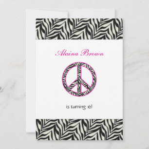 Birthday party Invitation Zebra Print Sign Kaart