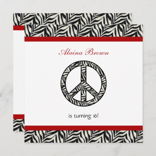 Birthday party Invitation Zebra Print Sign Kaart (Voorkant / Achterkant)