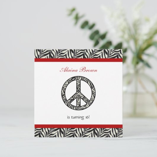 Birthday party Invitation Zebra Print Sign Kaart (Staand voorkant)