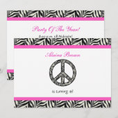 Birthday party Invitation Zebra Print Sign Kaart (Voorkant / Achterkant)