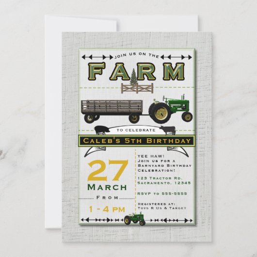 Birthday Party Invitations boerderij Barnyard Trac Kaart (Voorkant)