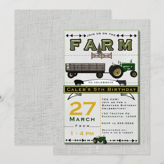 Birthday Party Invitations boerderij Barnyard Trac Kaart (Voorkant / Achterkant)