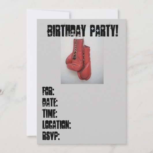 Birthday Party Invitations Boxing Ghandschoenen Kaart (Voorkant)