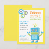 Birthday Party Invitations Colorful Cute Robot Kaart (Voorkant / Achterkant)
