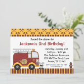 Birthday Party Invitations Fire Truck Red Stripes Kaart (Staand voorkant)