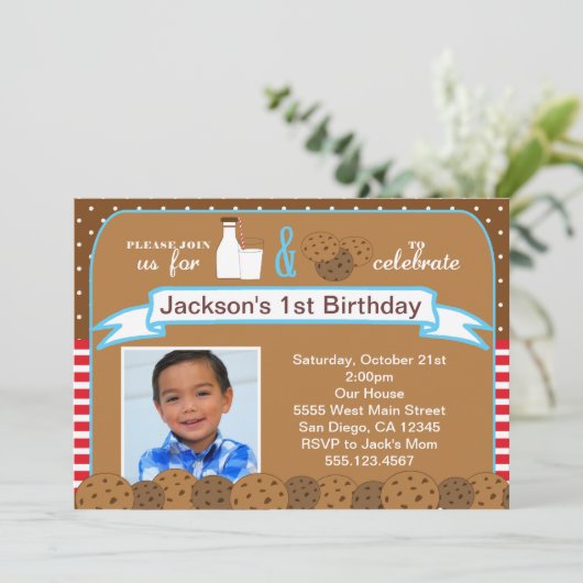 Birthday Party Invitations Foto van melk en koekje Kaart (Staand voorkant)