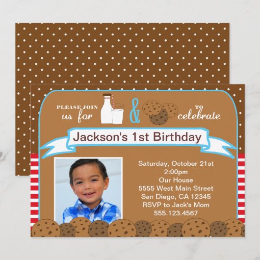 Birthday Party Invitations Foto van melk en koekje Kaart (Voorkant / Achterkant)