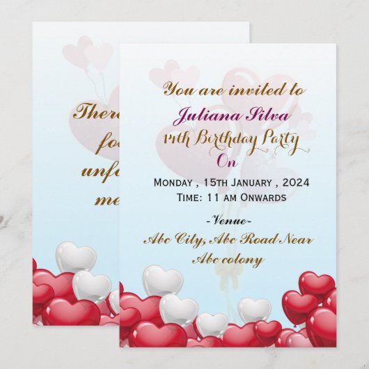 Birthday Party Invitations Kaart (Voorkant / Achterkant)