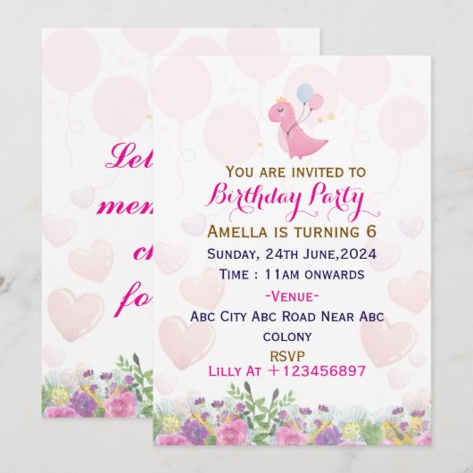 Birthday Party Invitations Kaart (Voorkant / Achterkant)