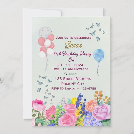 Birthday Party Invitations  Kaart (Voorkant)
