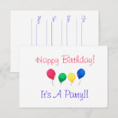 Birthday Party Invitations Kaart (Voorkant / Achterkant)