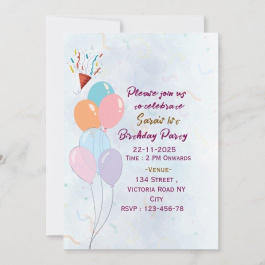 Birthday Party Invitations Kaart (Voorkant)