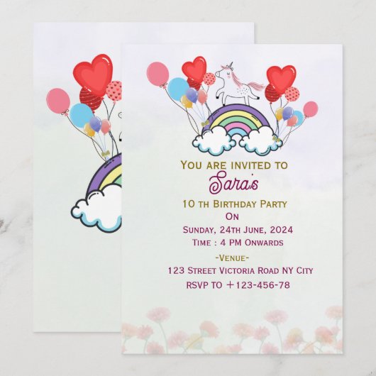 Birthday Party Invitations Kaart (Voorkant / Achterkant)