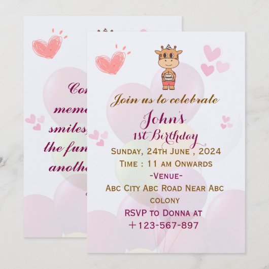 Birthday Party Invitations Kaart (Voorkant / Achterkant)