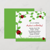 Birthday Party Invitations Red Ladybug Vines Kaart (Voorkant / Achterkant)
