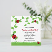 Birthday Party Invitations Red Ladybug Vines Kaart (Staand voorkant)